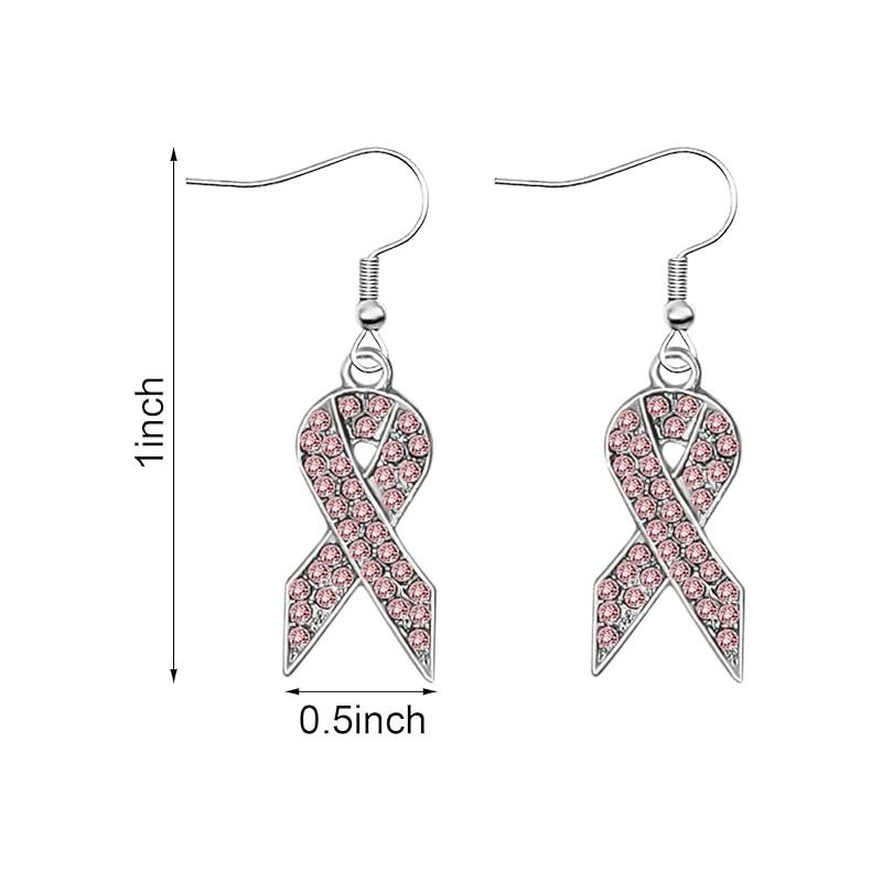 Breast Cancer Awareness Earrings Jewelry Rhinestone Crystal Pink Ribbon Dangle Earrings For Women