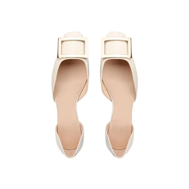 New Designer Women Patent Leather Flat Shoes Beautiful Metal Buckle Casual Boat Shoes Girl Loafers Summer Two-piece Sandals