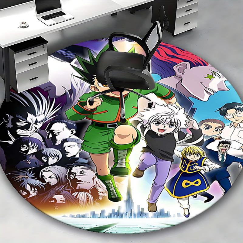 1pc Hunter x Hunter Anime Cartoon Design Round Carpet - Office Chair Mat, Non-Slip Rug for Home Decor, Living Room, Bedroom, Game Room, Dormitory, Fes