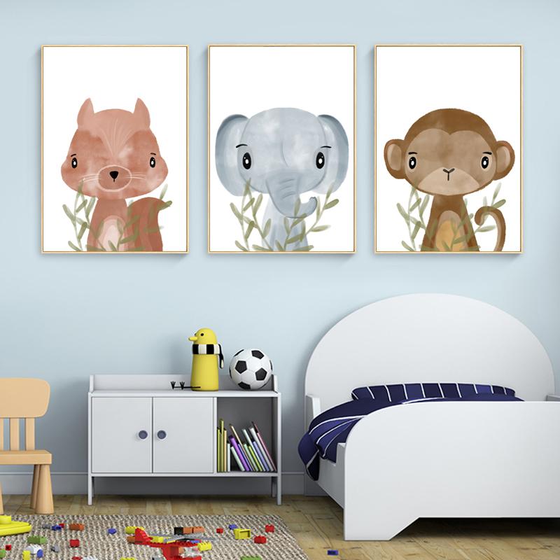 

Животное Мультфильм Белка Обезьяна Слон Жираф Плакат Скандинавский принт Настенное искусство Холст Печать Дети Младенец Картина Домашний Декор