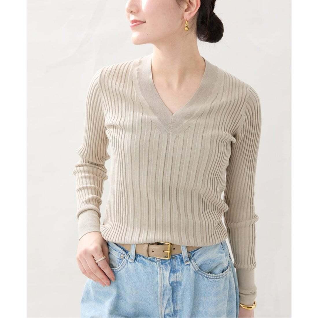 VERMEIL par iena Italian yarn RIB V-neck pullover