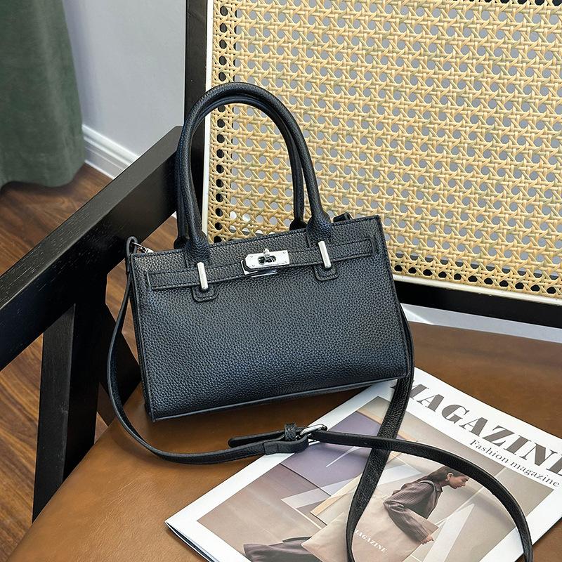 Premium platinum bag women's new lychee pattern portable small square bag versatile commuter shoulder messenger bag