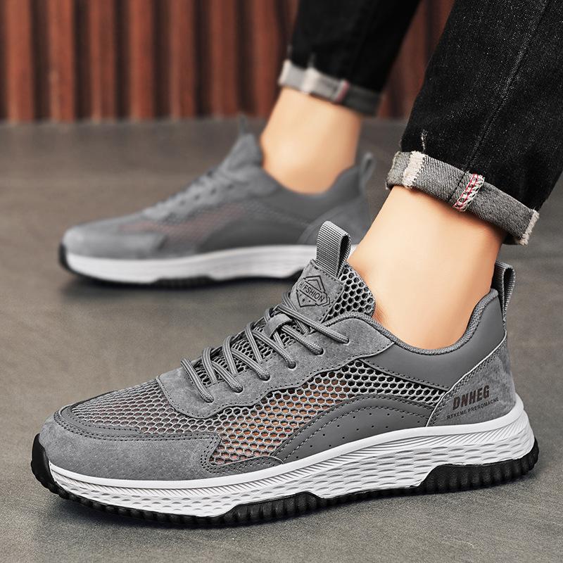 

Men s shoes 2025 new leather summer men s sports trendy shoes mesh hollowed casual shoes platform mesh work shoes 44