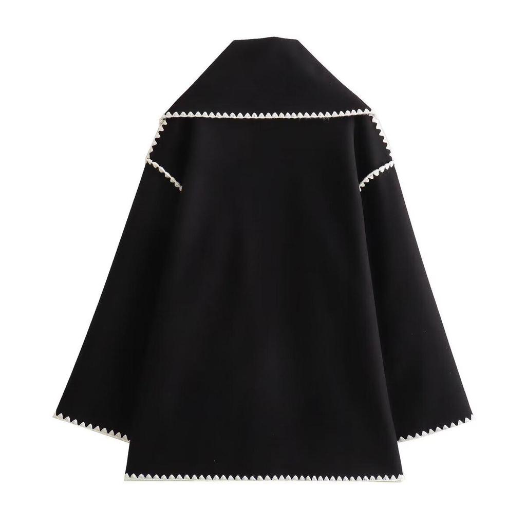 Women's European & American Style Scarf Spliced Casual Woolen Coat - Fashionable, Versatile, and Loose Fit