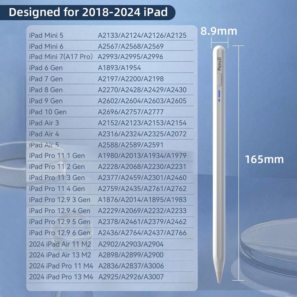 

Стилус-карандаш для iPad Air4 Air5 10-го поколения Air 6-го поколения Air 13 2024 Pro 12,9 дюйма 6-го, 7-го, 8-го, 9-го Mini 7 2018-2024 с сенсорным экраном с функцией блокировки ладоней BP16