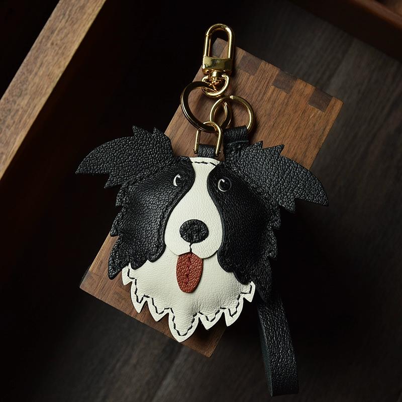 Edge Collie Leather Handmade Car Key Pendant Bag Pendant Pendant Pet Dog Dog Bag Hanging Gift Keychain