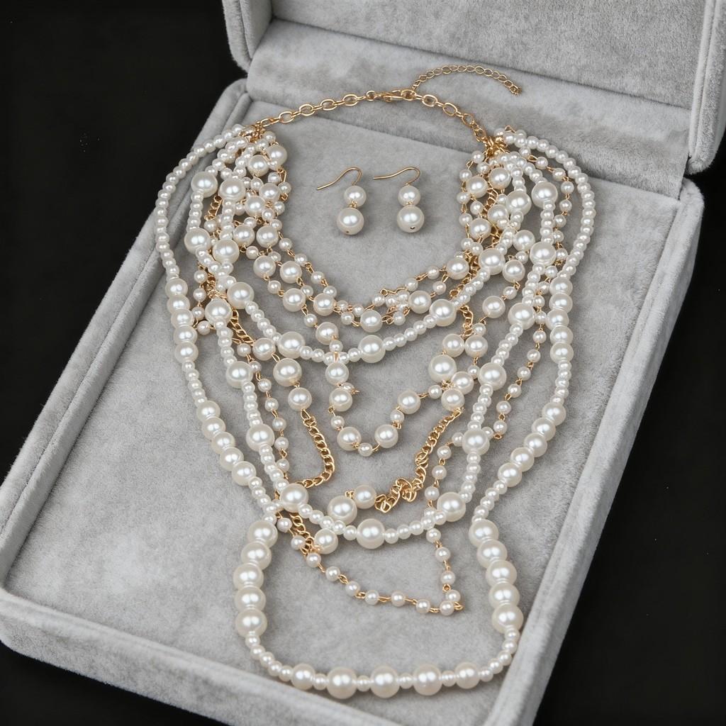 Fashionable Womens Pearl Necklace And Earring Collection With Multilayer Design For Office And Casual Wear