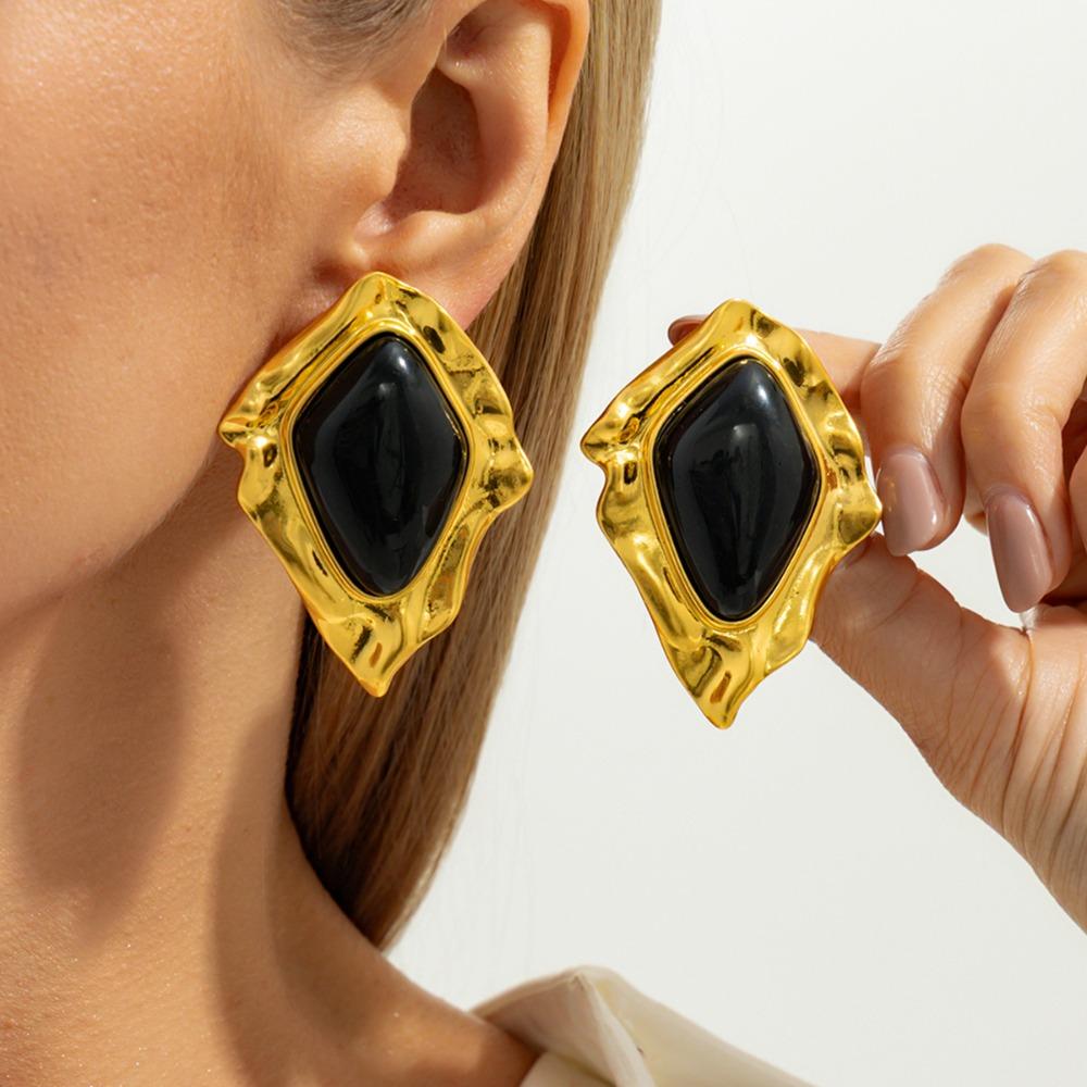Vintage Gemstones Resin Dangle Earrings Resin Alloy Elegant Geometric Earrings Irregular Shape Sweet Piercing Earrings