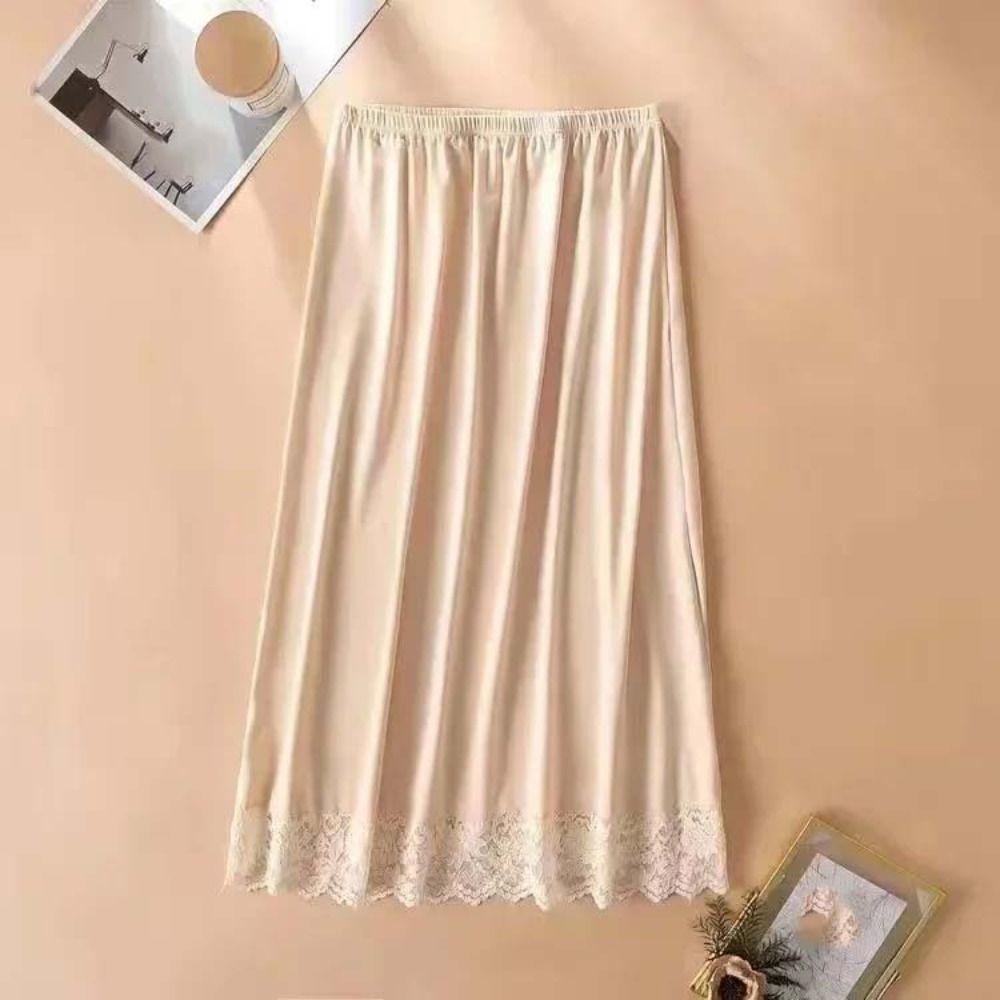 Netzblume Damen Spitze Langer Unterrock Einfarbige Hohe Taille Futter Unterrock Damen