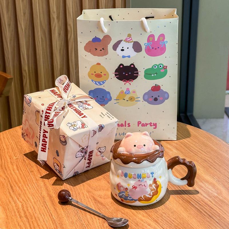 Cute mug girl pig ceramic drinking cup birthday gift souvenir gift box couple practical small gift