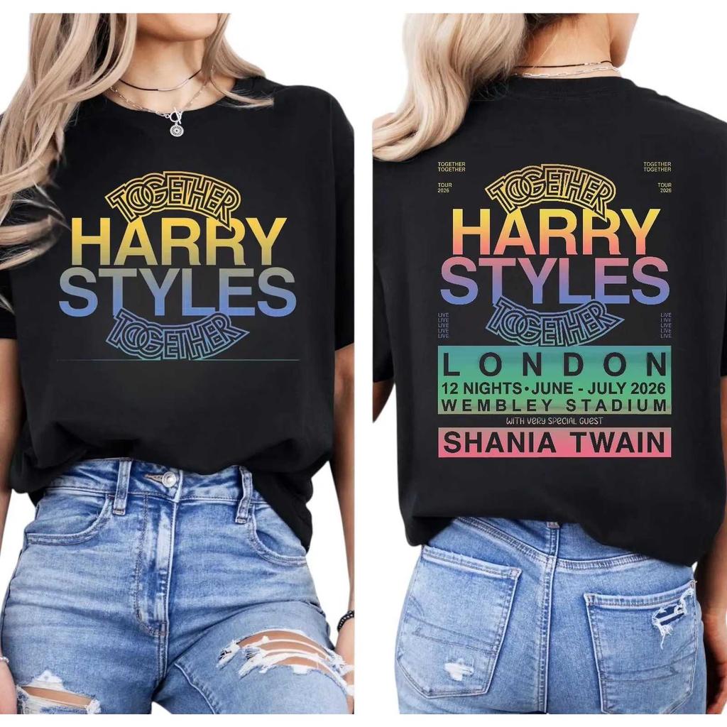 Summer Unisex Vintage Top Harry Styles Together 2026 Tour Wembley Stadium T-shirt Men and Women Summer Cotton Clothing Oversized T-shirts