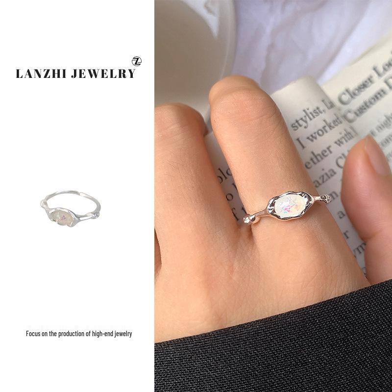 

Кольцо из стерлингового серебра 925 пробы с лунным камнем Lan Zhi - Женский нишевый дизайн, Роскошные украшения высокого класса, Не тускнеет. Adjustable
