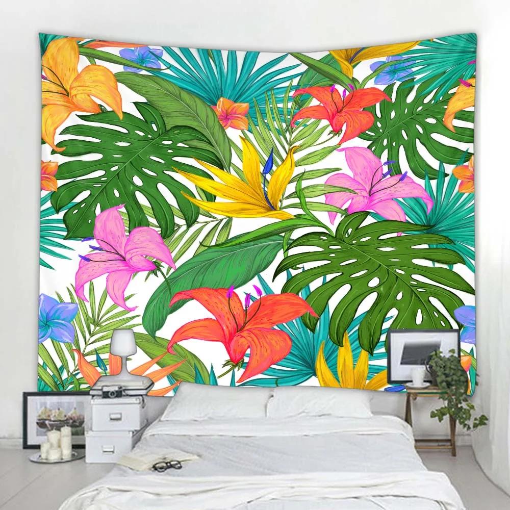 Plant Leaf Printed Tapestry Wall Hanging Bohemian Thin Polyester Home Sofa Bed Sheet Picnic Tablecloth Bedroom Decoration