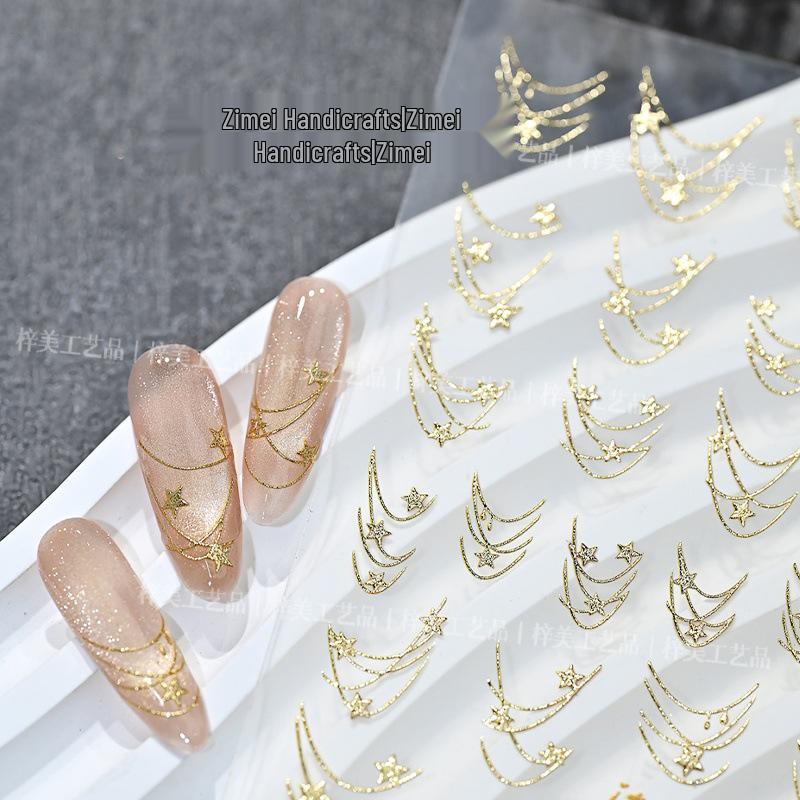 

Brilliant Starry Sky Gold Foil Nail Stickers: French Irregular Line Decals золотой