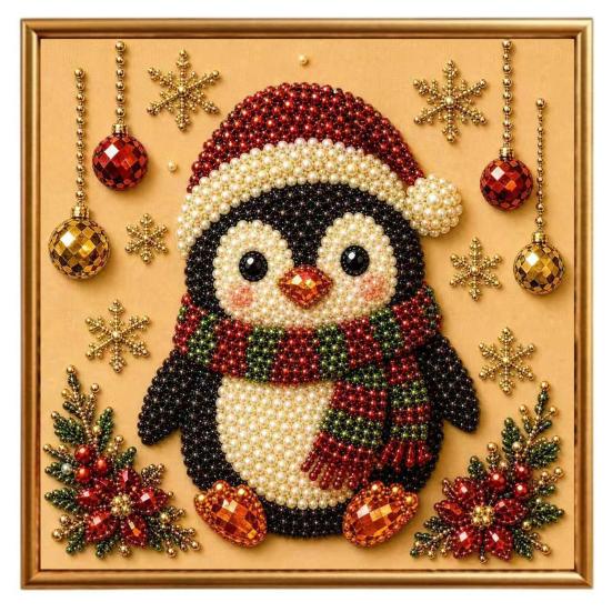 Sparkling 3D Painting Canvas DIY Christmas Faux Pearl Art Kit with Frame, Santa Winter Holiday Theme Craft Supplies Beads for Adults Beginner,
