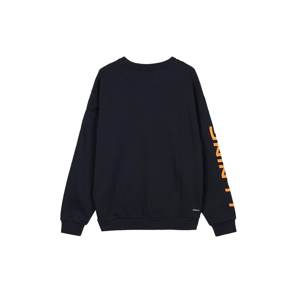 Li Ning Plain Letter Print Fleece Crewneck Sweatshirt Men Sweatshirt Black AWDS469-1