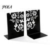 Large Capacity Book Holder 2PCS Metal Bookends, L-Shaped Reinforced Support Holder, with Non-Slip Cave Design Bookend Pads, Hollow Floral for