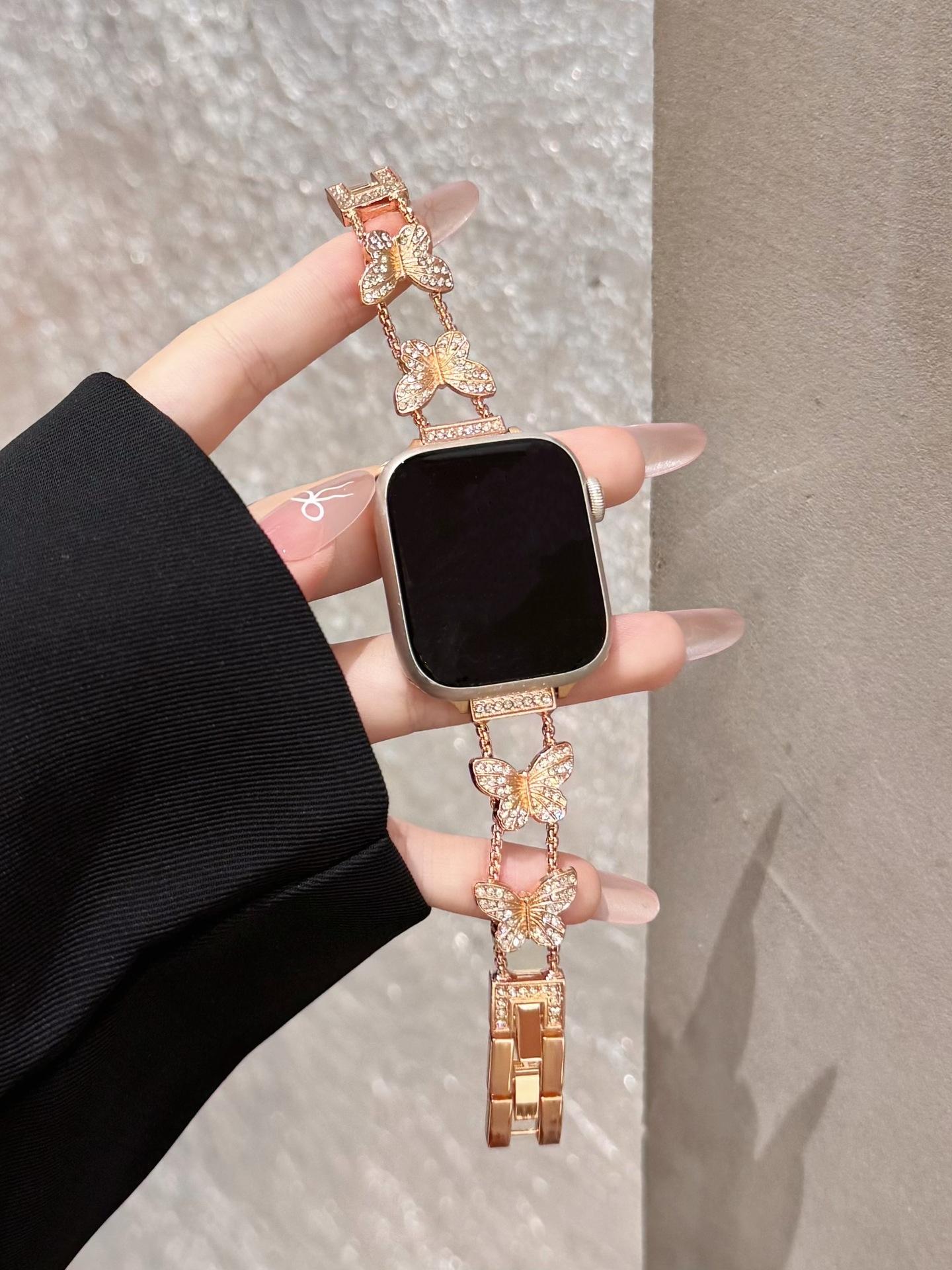 

Красивый браслет-бабочка для ремешка Apple Watch, женский, Series 11/8/7/6/10/9, 40 мм, 41 мм, 38 мм, 42 мм, 44 мм, 45 мм, 46 мм, ремешок 38mm40mm41mm розового золота