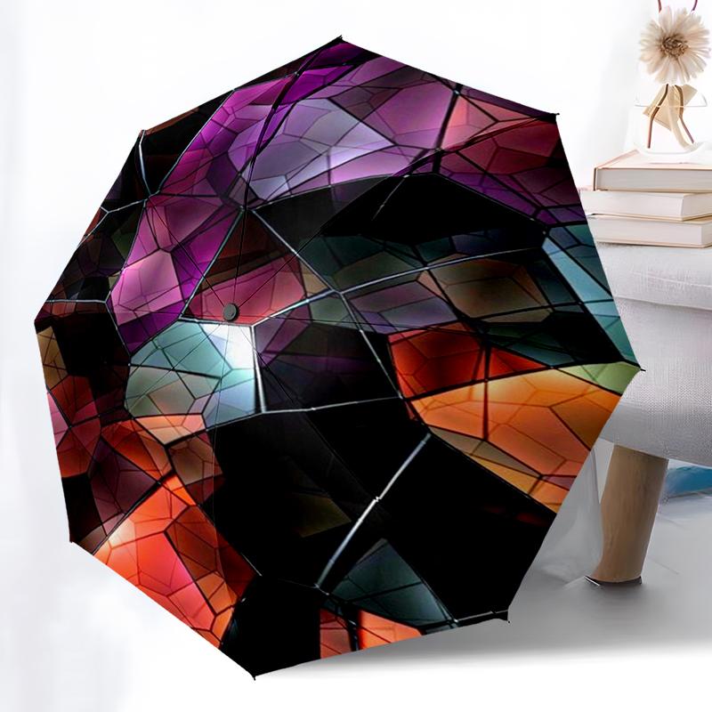 Abstract Color Geometric Umbrella Automatic Open/close, Iron Frame & 8-Rib Structure, Umbrella for Women & Men, Christmas Gifts