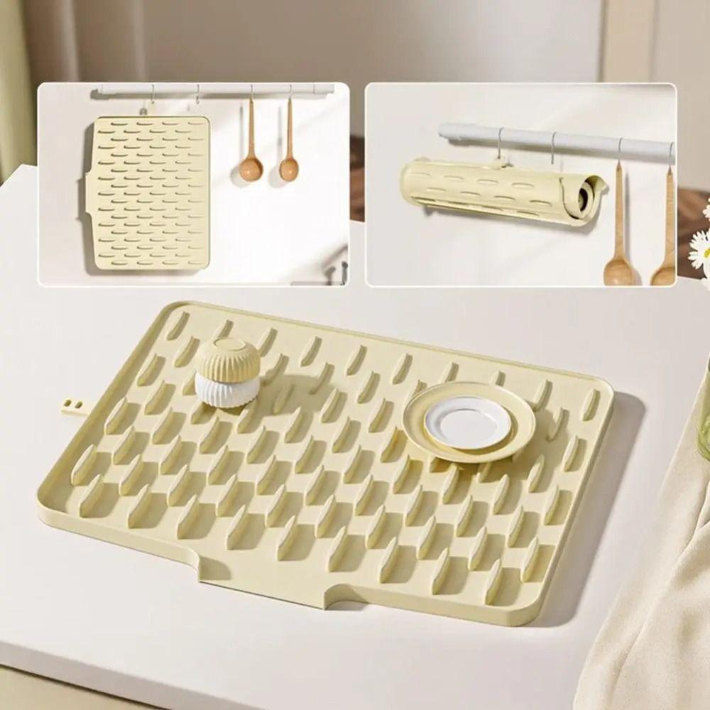 Heat Resistant Dish Drying Mat Tilted Design Water Drip Catcher Countertop Protector Vegetables