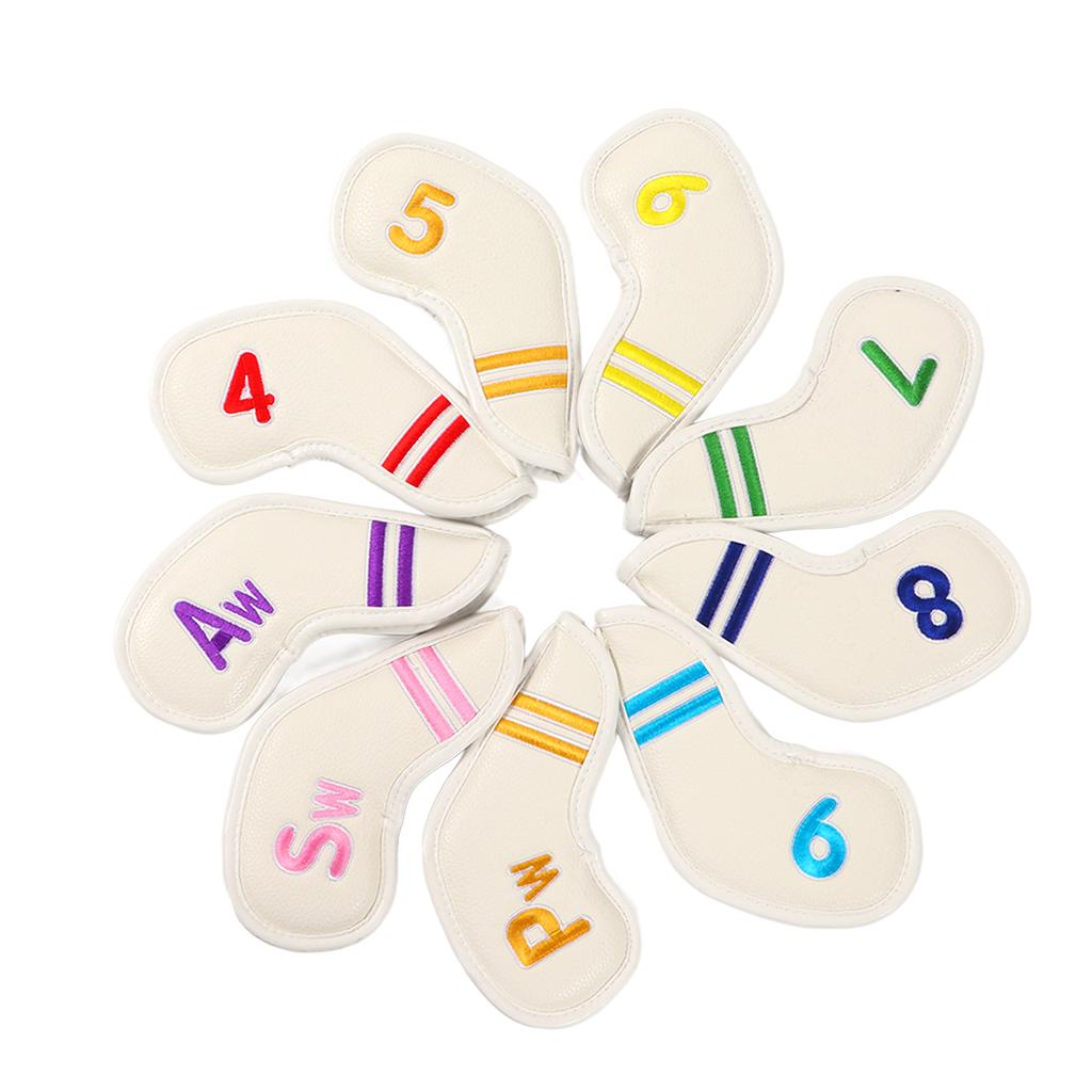 9pcs Set PU Waterproof Golf Club Iron Cover with Numbers Thickening Fleece Golf Head Covers SetWhite