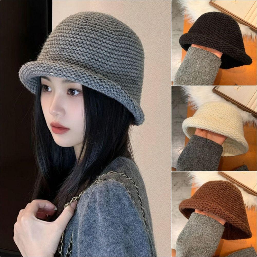 Ear-Protecting Knit Fisherman Hat Coarse Knit Winter Hat Fashion Basin Cap Autumn and Winter