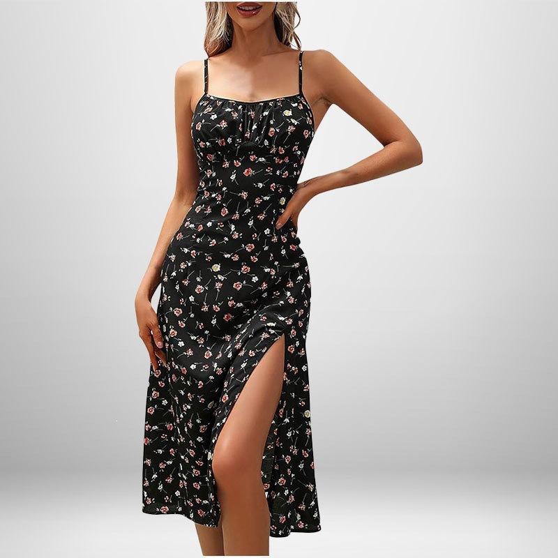 Spring New Women's Clothing, European and American Dresses, Sexy Fashion Printed Lace-up Split Suspender Skirts