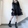 French Princess Puff Skirt Pure Desire Dull Black Square Collar Dress Long Sleeve Autumn Tied Waist-Fitted Slimming Lolita