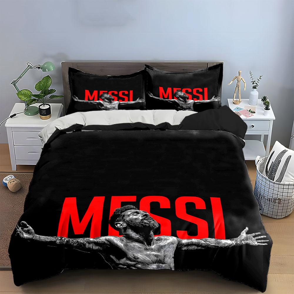 Red "Messi" Text, Portrait. Bedding Sets Duvet Cover Sets Duvet Covers Pillowcases(1 * Duvet Cover 2 * Pillowcases, Without Duvet Insert)
