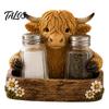 Decorative Tissue Holder Highland Cow Seasoning Bottle Holder/Tissue Box, Farmhouse Resin Storage Stylish Tabletop Organizer, Box for Kitchen