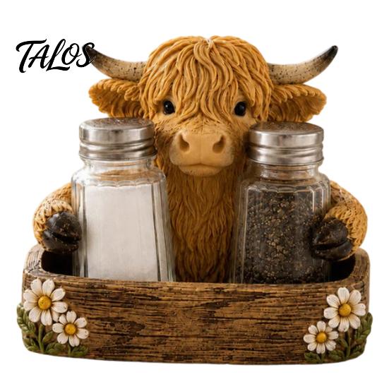 Decorative Tissue Holder Highland Cow Seasoning Bottle Holder/Tissue Box, Farmhouse Resin Storage Stylish Tabletop Organizer, Box for Kitchen