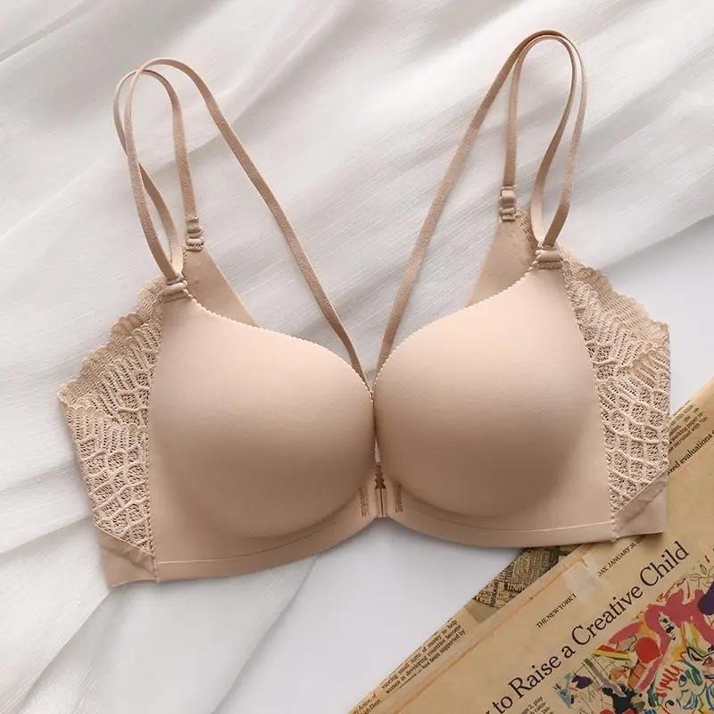 Front buckle seamless beautiful back bra without steel ring bra, large chest showing small seamless women's smooth surface gathering bra cover