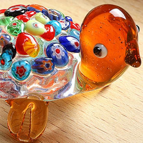 Micro Landscape Glass Accessory Hand Blown Millefiori Turtle Figurine, Mini Colorful Tortoise Statue, Cute Decorative Animal Collectible Cartoon