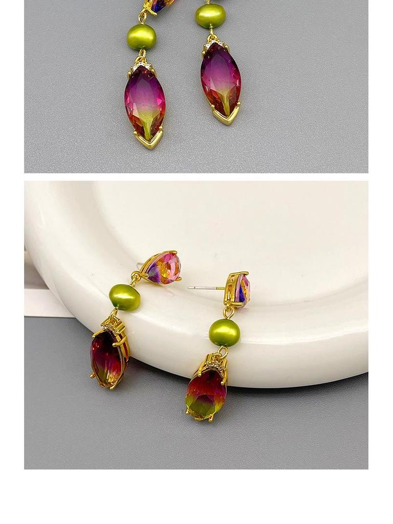 Original Japanese & Korean Iridescent Water Drop Crystal Glass Freshwater Pearl Tassel Earrings - Niche Design Ear Jewelry.