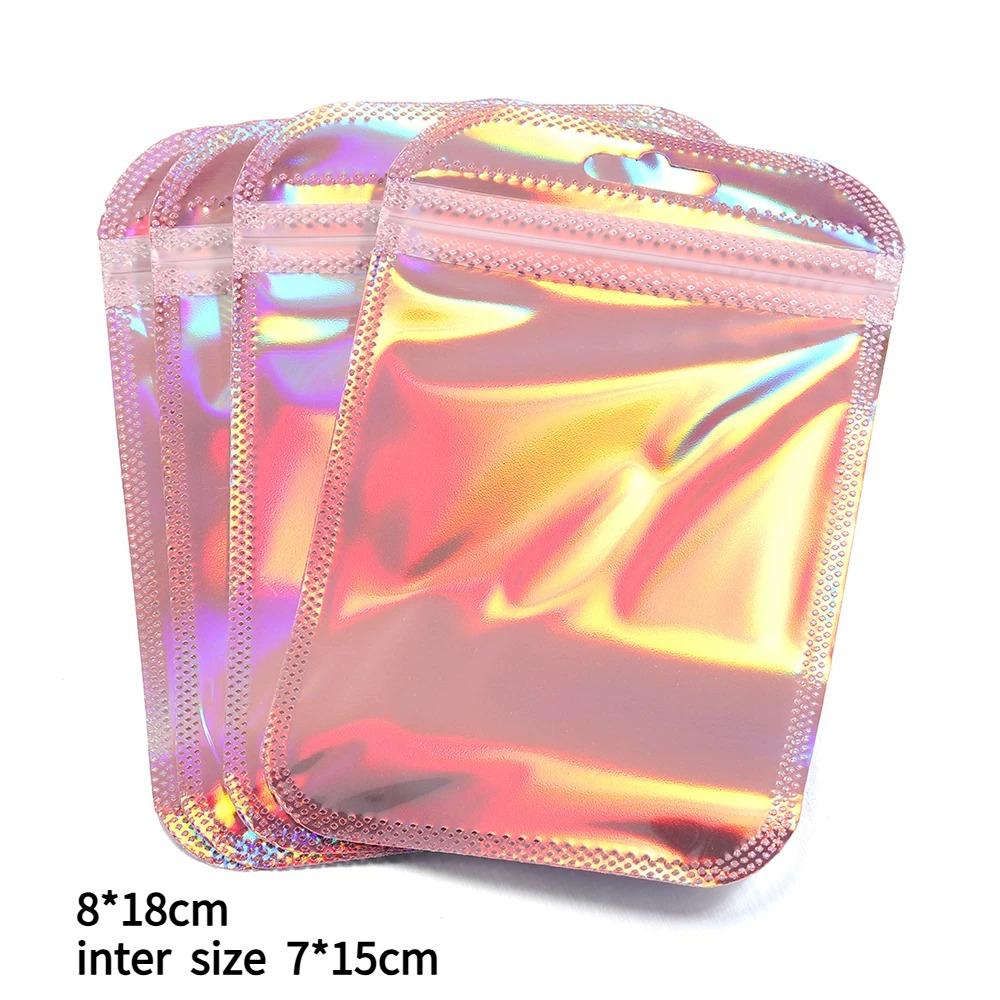 Laser Rainbow Self Sealing Bag Reusable Sealed Zipper Lock Packaging Bag Earrings Necklaces Hair Accessories Wrapping Pouch Product Storage Sack
