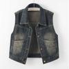 Retro Denimweste Damen Kurz Frühling und Herbst Locker Ärmellos Weste mit einer kleinen Jacke