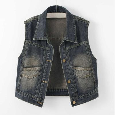 Retro Denim Vest Women's Short Spring and Autumn Loose Sleeveless Waistcoat Vest with A Small Jacket