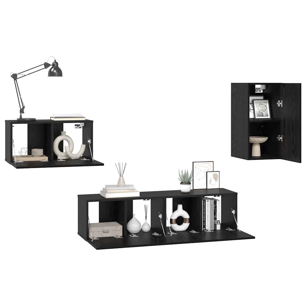 TV Cabinet Set with Drawers Black Oak Look Particleboard