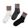 Leopard Print Ribbed Mid-Calf Socks for Women - Autumn/Winter Two-Stripe Casual Design