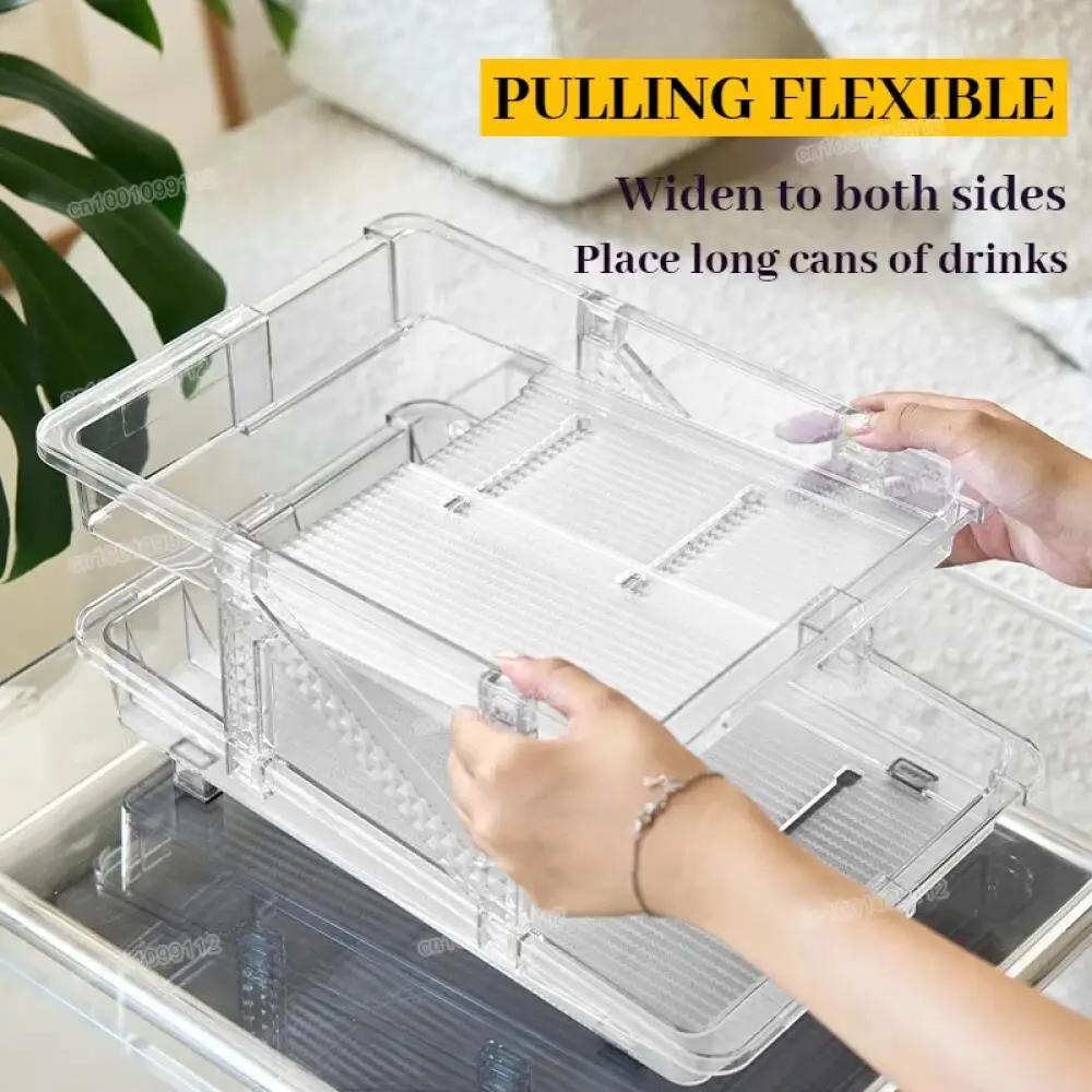 2 Lager Expanderbar Förvaringslåda Kylskåp Dryckesburk Organiserare Automatisk Rullande Öldispenser