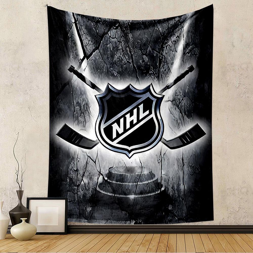 NHL Hockey League Emblem Tapestry Wall Hanging, Ice Hockey Shield Art, Sports Wall Decor for Bedroom Living Room Man Cave