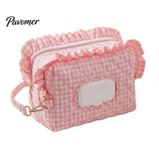 Travel Stroller Storage Bag Quilted Diaper Wipes with Hanging Strap, Dual Compartment Zipper Large Capacity Baby Portable Bag, Dispenser for