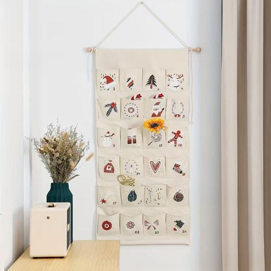 Fabric Christmas Advent Calendar with Multiple Pockets Easy To Hang 24 Days Countdown Advent Calendar Hanging Storage Bag