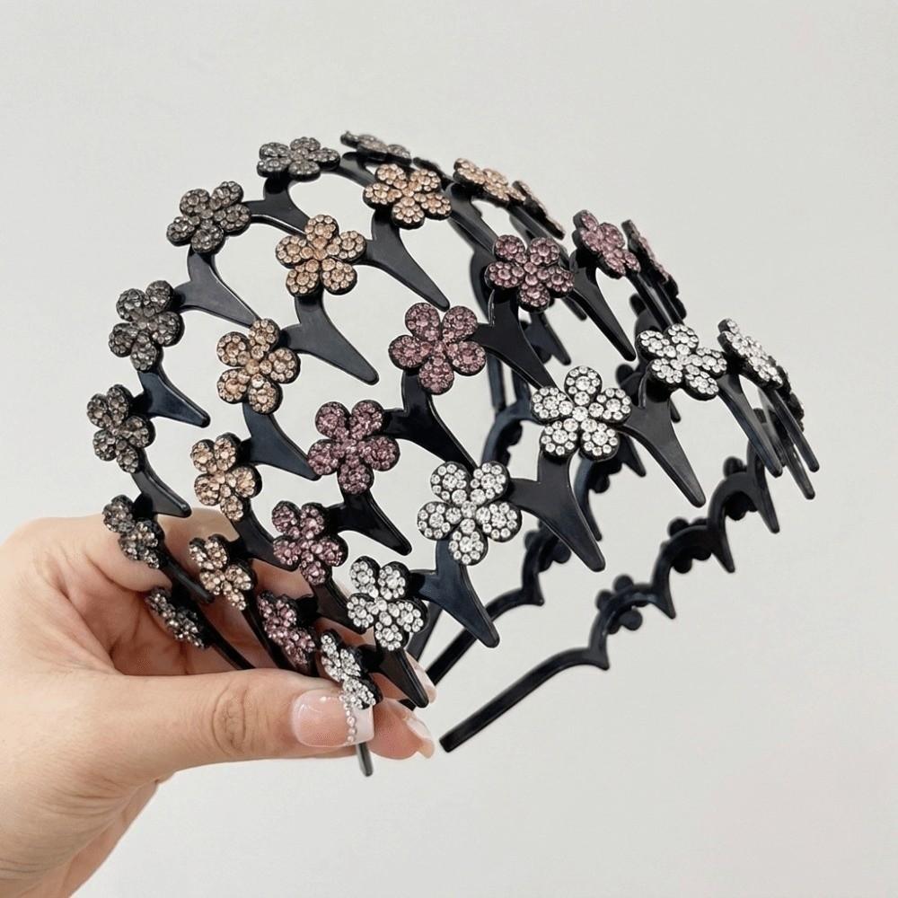 Elegant Non‑Slip Wave Teeth Headband Rhinestone Flower Hair Hoop Home