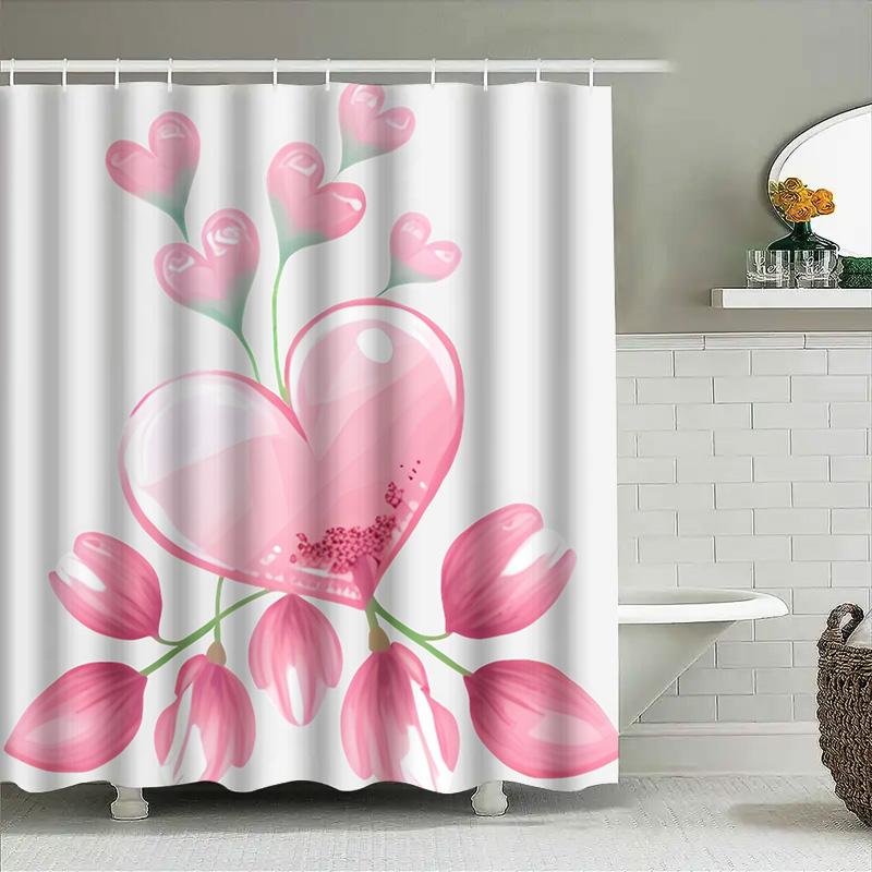 Pink Heart Flower Shower Curtain - Romantic Bathroom Decor