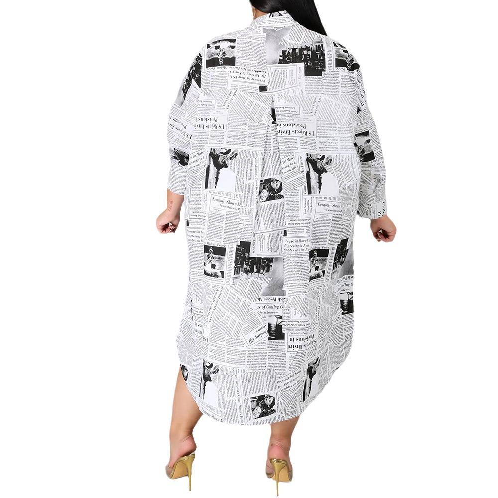 European & American English Print Loose Shirt Dress - Women's Casual Long Sleeve Spring Dress