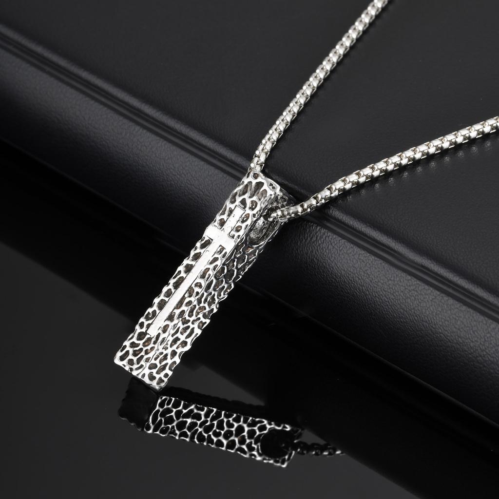 Vnox Pillar Shaped Cross Pendant Necklace, Unisex Rectangle Bar Necklaces, Cool Mens Womens Faith Jewlery Gift