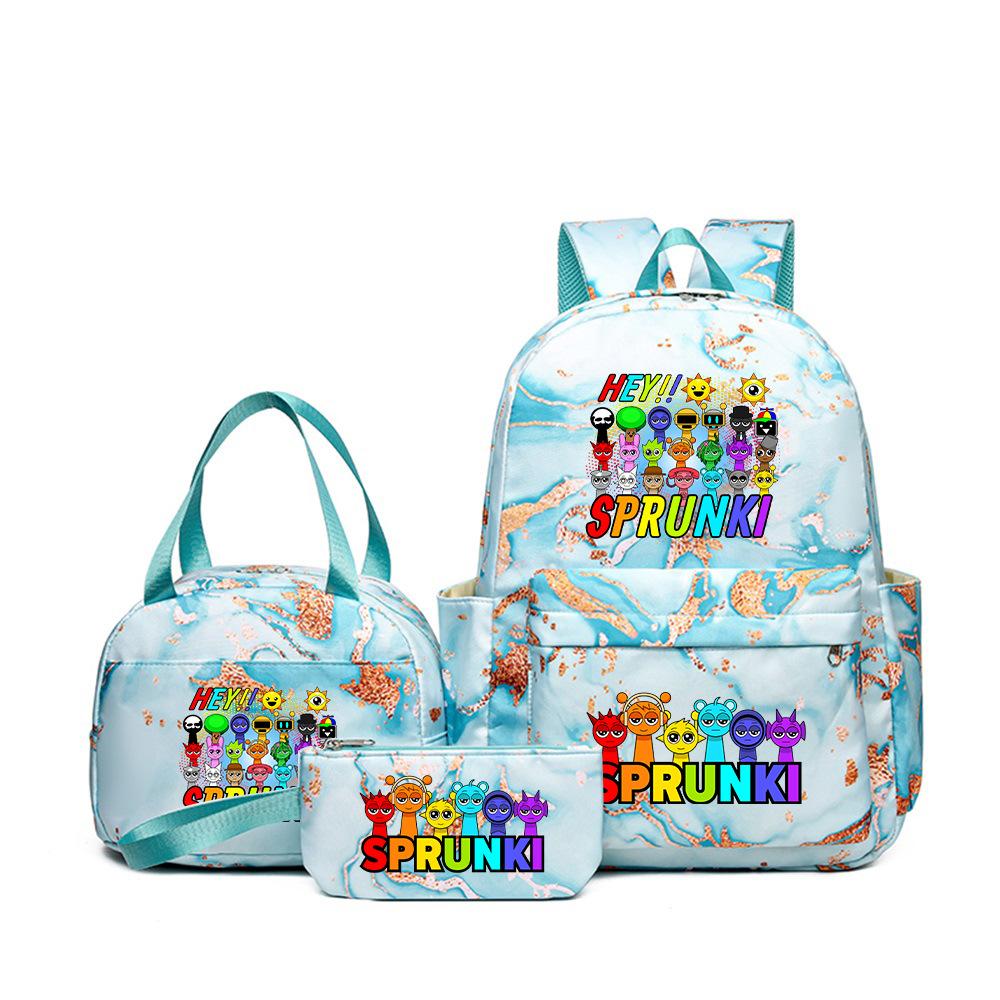 Sprunki teen student schoolbag rhythm box cartoon large capacity cute backpack three-piece set 3