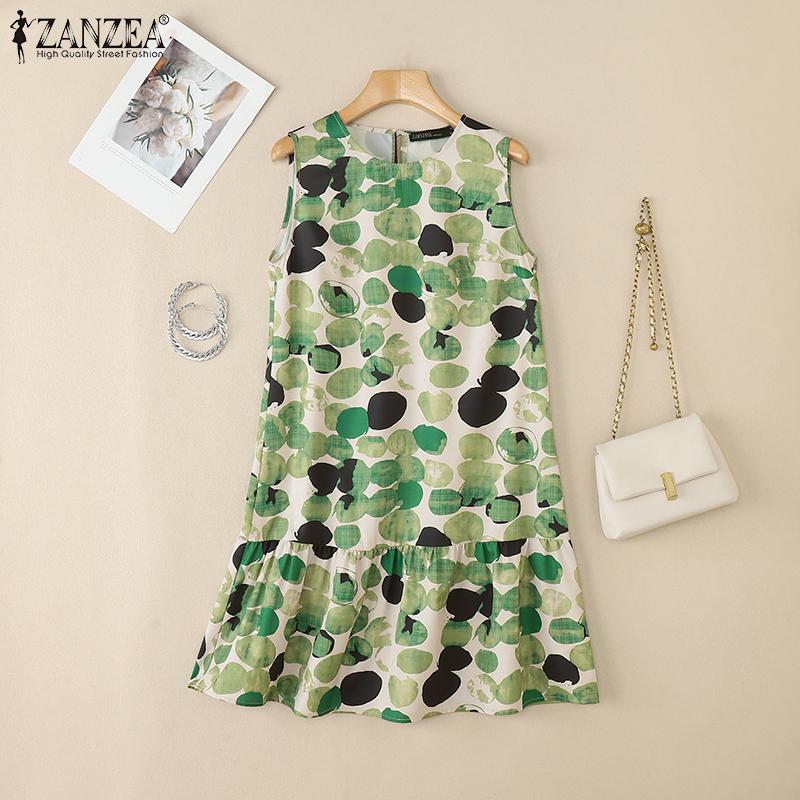 ZANZEA Women Casual Round Neck Summer Sleeveless Print Dress