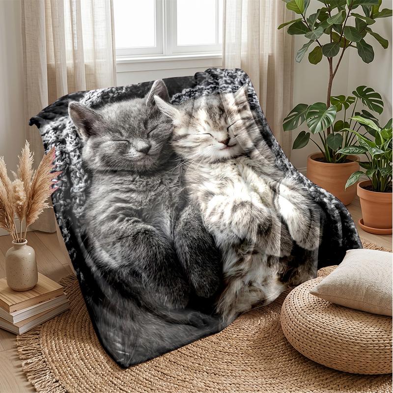 Sleeping Kitten Under Stars Theme blanket Lightweight Warm Flannel Blanket Decorative Throw Blanket for Home Decoration